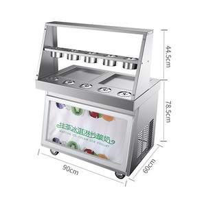 เครื่องทำไอศกรีมแบบกระทะคู่พร้อมฟรีซเซอร์/เครื่องม้วนไอศกรีม ไอศกรีมผัดไทย ไอศกรีมม้วนไทย - Product Image 6