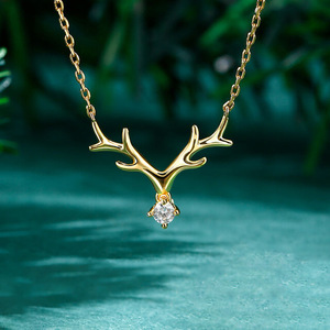 Collana con Ciondolo a Forma di Corna di Cervo per Donne, Gioiello di Moda con Pietre Scintillanti, Regalo per le Festività - Product Image 1