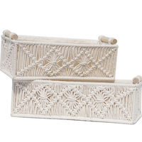 Panier de rangement multifonctionnel rectangulaire pour bureau, décoration bohème blanche, corde en coton écologique, tissé à la main