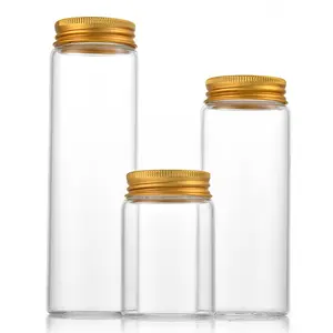 47mm MIni glass tube 20ml 25ml 30ml 50ml 60ml 100ml 120ml clear glass storage vial bottle with golden aluminium screw cap