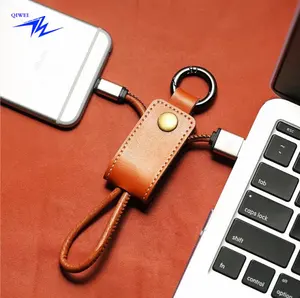 Kabel USB Kulit Lanyard Gantungan Kunci Logam 2A USB Cepat Charger Kabel Data untuk iPhone