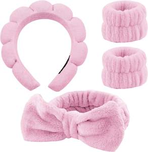 สายรัดข้อมือผ้ากันลื่นสำหรับผู้หญิงที่คาดผมฟองน้ำฟูแต่งหน้าสีชมพูป้ายโลโก้ออกแบบได้ตามต้องการ - Product Image 1