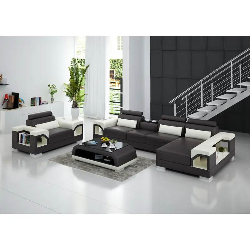 Canapé de luxe moderne et moderne en forme de U blanc doré avec salon ensemble de canapés européens classiques de luxe en bois sculpté
