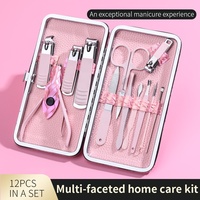 Kit de coupe-ongles en acier inoxydable avec étui holographique, ensemble de manucure et pédicure pour ongles épais, rose, cadeau pour hommes et femmes