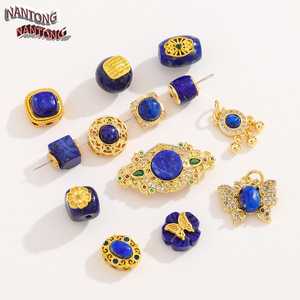 Perles d'espacement en Lapis Lazuli de Nantong plaquées or, formes variées, pour la fabrication de bracelets, accessoires de bijoux DIY - Product Image 2