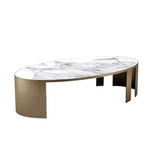 Meja Kopi Kuningan Kualitas Tinggi Bingkai Putih Marmer Kopi Meja Sofa Modern Desainer Bagus Kopi Meja Perusahaan Dagang