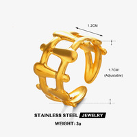 Cincin Geometris Stainless Steel Trendi Gaya Eropa dan Amerika untuk Wanita, Cincin Titanium Steel Berlapis Emas 18K Gaya Hip-hop Niche