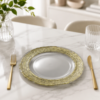 Assiette de présentation en verre texturé doré de 13 pouces, assiette décorative en verre transparent pour la mise en scène de table de mariage ou de fête