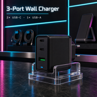 Chargeur mural rapide 65W GaN à double port QC3.0 PD pour ordinateur portable, téléphone portable et tablette