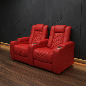 โซฟาปรับเอนหนัง PU สีแดงทันสมัย 2 ที่นั่ง พนักพิงแบบ Tufted พร้อมที่วางแก้ว สำหรับโฮมเธียเตอร์และห้องนั่งเล่น - Product Image 3