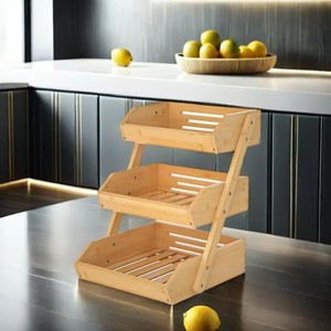 3 Layer Bamboo Storage Box Foldable Countertop Fruit <b>Basket</b> For Kitchen Vegetables <b>Bread</b> Snacks - Product Image 4