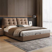 Lit en cuir moderne, lit double haut de gamme, lit de mariage, lit minimaliste doux, lit au toucher moelleux, lit en cuir véritable