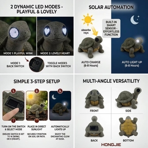 Statue de jardin solaire en forme de <span class=keywords><strong>tortue</strong></span>, figurine en résine, lumières solaires LED, résistantes à l'eau IP44, piles AA, angle de faisceau de 360°, succulente - Product Image 3