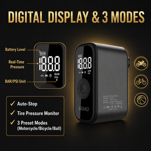 Potente Compressor Digital Mini de 150PSI para Bicicletas, Inflador Elétrico Sem Fio Recarregável com Bomba LCD e Válvula Múltipla para Motocicletas e Bicicletas - Product Image 4