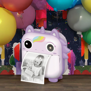 Joli appareil photo numérique instantané 2,4 pouces avec papier thermique, motif licorne, pour filles, cadeau autocollant - Product Image 3