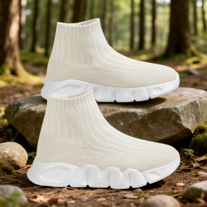 Chaussures de sport en maille extensible à la mode, coupe haute, à enfiler, avec empeigne en tricot élastique, semelle épaisse antidérapante, confortables, pour la marche décontractée - Product Image 1