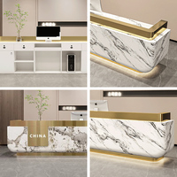 Comptoir de réception moderne en MDF à surface solide, finition laquée piano, brillant, pour hôtel, bureau, salon, taille personnalisée, conception OEM usine