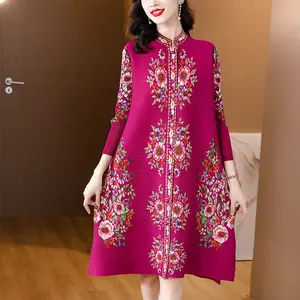 2024 thiết kế mới nhất nhà sản xuất tùy chỉnh hồi giáo hồi giáo Xếp Li Dài khiêm tốn ăn mặc cô gái mở abaya in áo cho phụ nữ