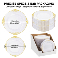Lots de vaisselle jetable en gros pour fêtes, assiettes rigides en plastique à bord doré rétro, plateaux de service alimentaire en vrac pour mariages et traiteurs