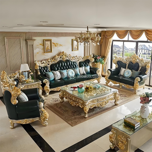 <strong>New</strong> Design HotSale High Quality Luxury Royal FrenchStyle Classical European Carved Solid Wood Leather Sofa Living Room <strong>Furniture</strong> - Product Image 2