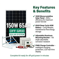Kit Système Solaire Monocristallin Hors Réseau Complet 150W 48V 65Ah avec Batterie Colloïdale MPPT Portable pour Maison 24H/24