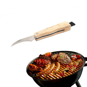 Cuchillo profesional plegable con forma de seta, cuchillo de bolsillo con mango de madera Natural, con brocha para barbacoa, trufas y hongos - Product Image 3