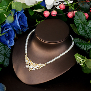 สีทอง4ชิ้นลูกบาศก์เซอร์โคเนียปูงานแต่งงานสร้อยคอไข่มุกสำหรับเจ้าสาวชุดต่างหูชุดเครื่องประดับเทศกาลสำหรับผู้หญิง S-445ของขวัญงานปาร์ตี้ - Product Image 6