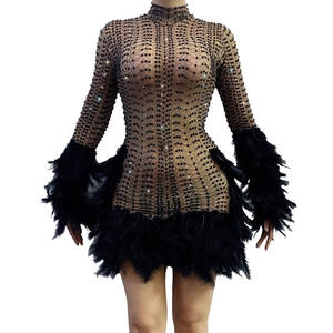 Vestido de talla grande para mujer, traje de primavera y cumpleaños, manga larga, diamante, vestido elegante de fiesta de verano con piel Sexy - Product Image 1