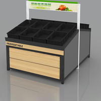 Grand espace de stockage Présentoir à légumes Grande table Présentoir à fruits et légumes commercial en bois et métal pour supermarché