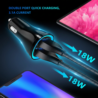 Chargeur de voiture double USB haute vitesse 3.1A 12W, mini chargeur de téléphone portable portable avec lumière LED, coque PC durable, universel pour voiture et camion
