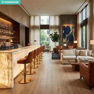 Chaise de bar avec assise en velours, structure en bois, base en métal, design moderne pour usage domestique ou commercial. - Product Image 6