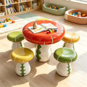 Fiberglass Mushroom Table and <b>Stool</b> Set Outdoor <b>Garden</b> Patio Resort Theme Park Furniture - Product Image 2