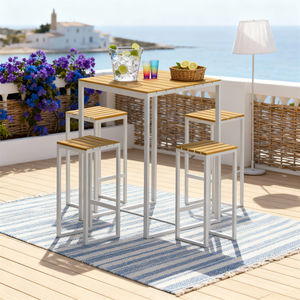 Conjunto de Muebles de Patio Modernos de 5 Piezas con Estructura de Aluminio, Cojines Personalizables y Mesa Superior para Patio, Balcón y Uso Costero - Product Image 1