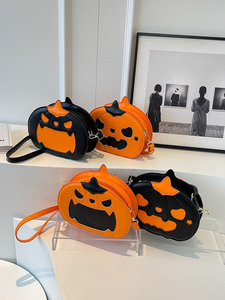 Bolso cruzado de diseño personalizado de fabricante al por mayor con detalles de cara de calabaza, bolso de hombro para niñas de Halloween - Product Image 5