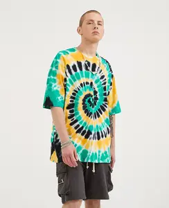Camiseta de manga corta con estampado personalizado para verano, camisa con estampado de vórtice, contraste de color, tie-dye