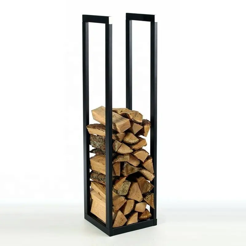 SEJR Black Square Steel Firewood Rack Log Fireplace Wood Holder 4-Foot Outdoor