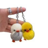 Pendentif de sac et porte-clés en peluche canard mignon avec pompon en fourrure de lapin, doux et adorable, ornements pour sac à dos et porte-clés