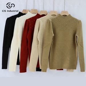 OEM ODM Design personalizzato maglia di base Pullover maglione da <span class=keywords><strong>donna</strong></span> Casual Top lavorato a maglia mezza costola dolcevita stagione invernale Logo anteriore - Product Image 1