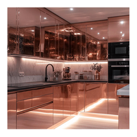 Armoire de cuisine moderne de luxe en aluminium rose doré à finition brillante pour hôtel
