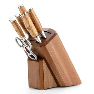 XINZUO 8 Stück Damaszener Pulverstahl Individualmesser japanische Küche Kochmesser-Set mit Holzhalter