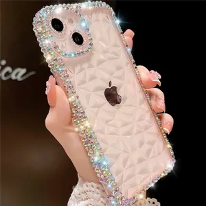 glitter diamond clear mobile phone case for iphone xs max 11 12 13 pro max for iphone 15 phone case crystal rhinestone