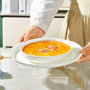 Assiette creuse en céramique blanche pure anti-brûlure, épaissie, avec couleur sous-glaçure, pour la vaisselle classique de la maison - Product Image 4