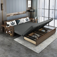 Sofá Cama Convertible de Madera Multifuncional Reclinable Moderno con Amplios Cajones de Almacenamiento y Tapicería de Tela para Sala de Estar