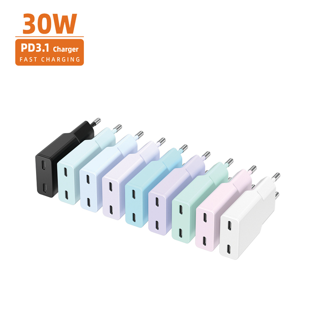 USB C Wall Charger 30W GaN USB-C Wall Charger Ultra Slim Travel Type-C Dual Ports Charging for iPhone Samsung Tablets Adapter