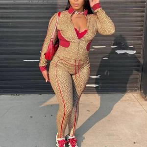 Nuevo Conjunto Deportivo de Otoño para Mujer, Sudadera con Capucha y Pantalones Ajustados, con Logotipo Personalizado, Estampado Digital de Leopardo, en Algodón Elástico - Product Image 2