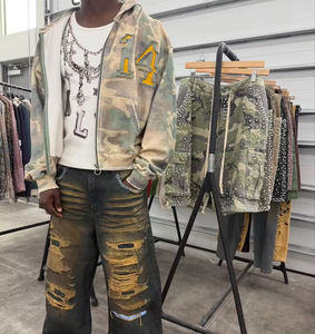 Винтажная камуфляжная куртка большого размера, 100% хлопковая камуфляжная мужская толстовка с капюшоном на молнии - Product Image 3