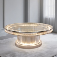 Table basse en verre cannelé avec bande LED circulaire de 120 cm, plateau en verre transparent, table centrale résidentielle de luxe léger
