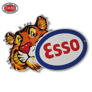 US Vintage Esso Tiger Die Cut Porcelain Enamel Plate Sign