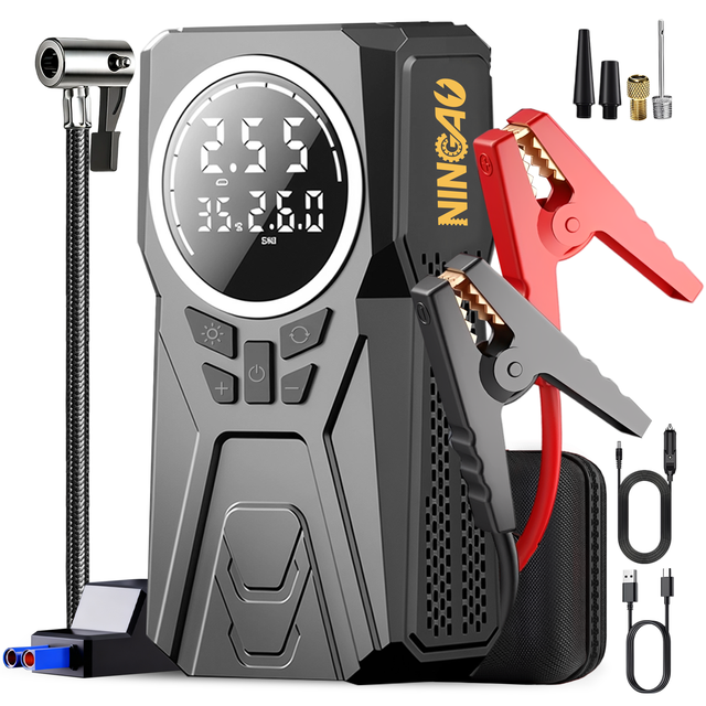 3000A Car Battery Starter,Portable Air Compressor 150PSI Tire Inflator,Multi-function LED Light,Battery Booster Car Jump Starter