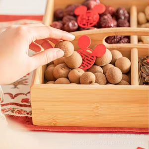 Four Compartment <b>Bamboo</b> Snack Tray Natural Wood Color Rectangle Standing Type Food <b>Container</b> Fruit Platter - Product Image 5